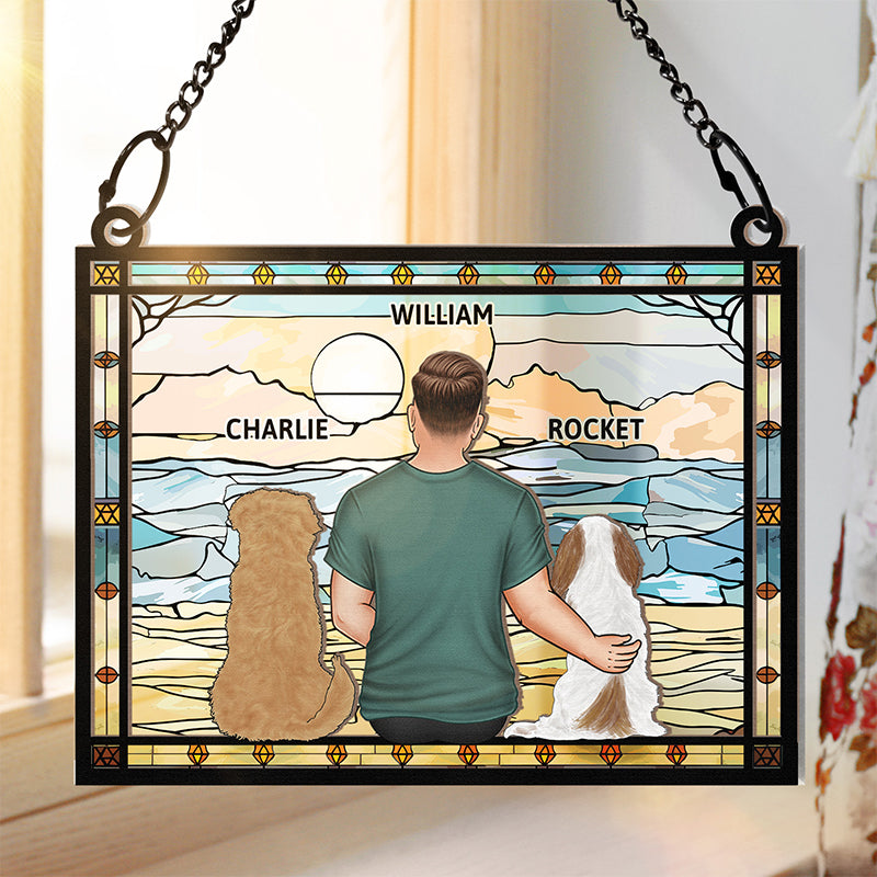 A Dad And His Dogs A Bond That Can't Be Broken - Personalized Window Hanging Suncatcher Ornament