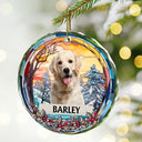 Custom Photo Family Dog Cat Christmas Memorial - Personalized Circle Glass Ornament