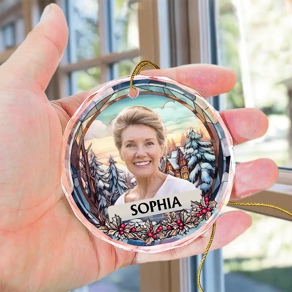 Custom Photo Family Dog Cat Christmas Memorial - Personalized Circle Glass Ornament