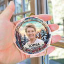 Custom Photo Family Dog Cat Christmas Memorial - Personalized Circle Glass Ornament