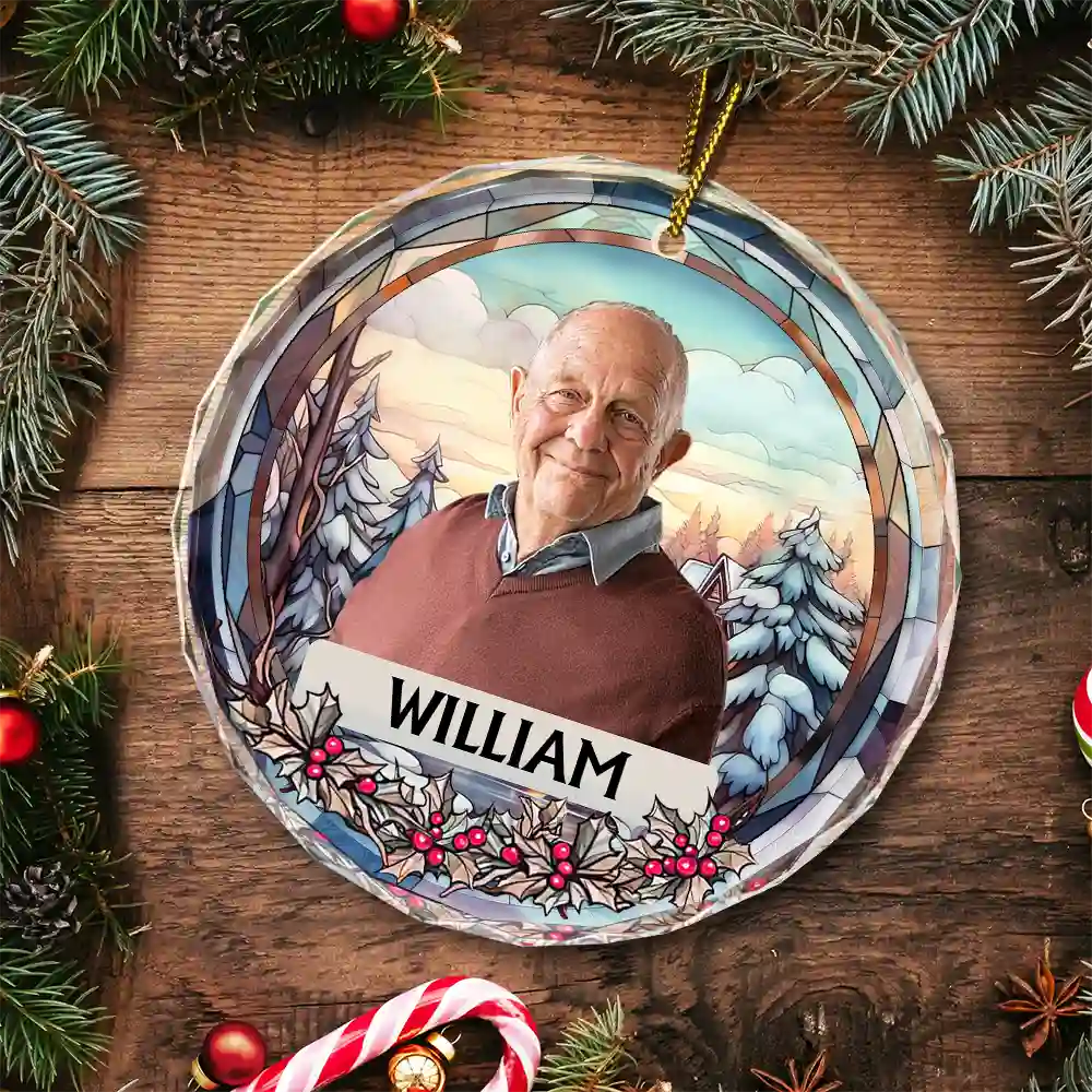 Custom Photo Family Dog Cat Christmas Memorial - Personalized Circle Glass Ornament
