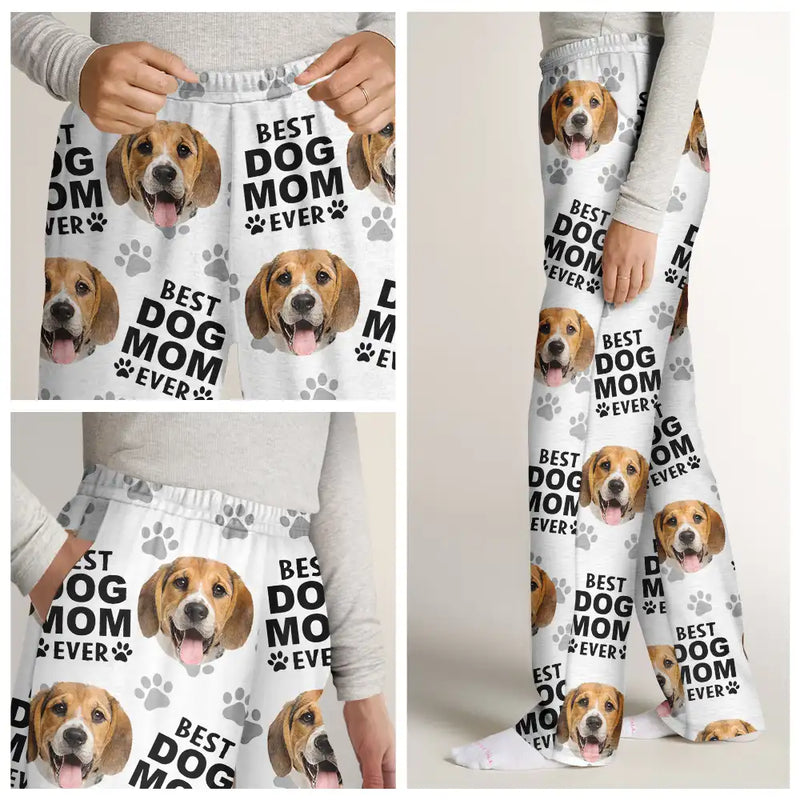Dog Lovers,Dog Mom,Dog Dad,Pet Lovers,Cat Lovers - Custom Photo Best Dog Dad Ever Funny Pattern Family - Personalized Pajama Pants