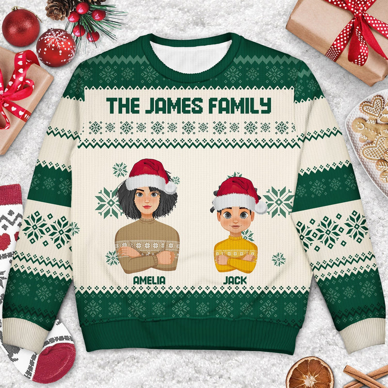 Flat Art Family And Pet - Personalized Unisex Ugly Sweater