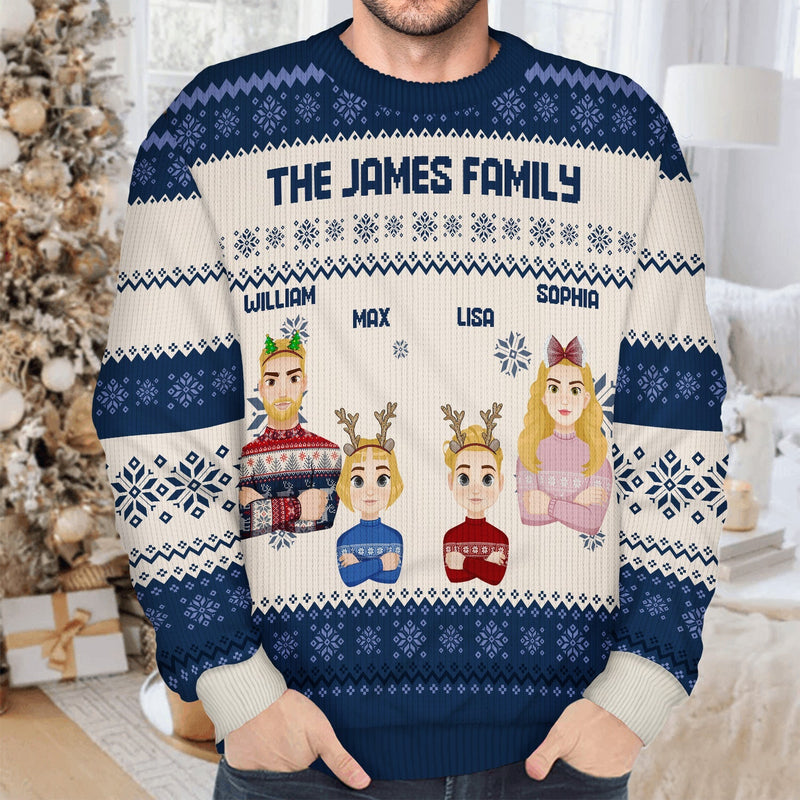 Flat Art Family And Pet - Personalized Unisex Ugly Sweater
