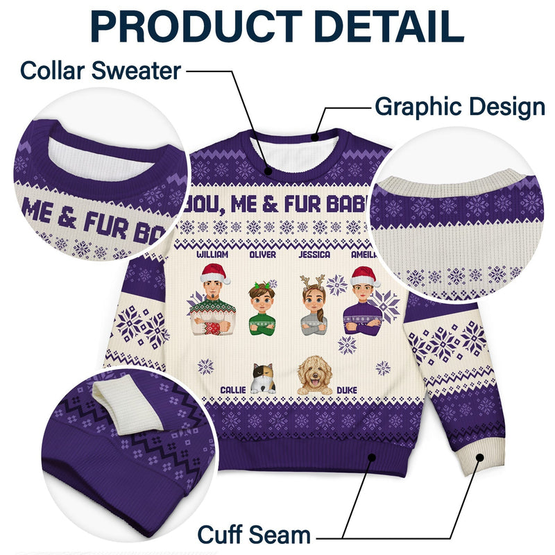 Flat Art Family And Pet - Personalized Unisex Ugly Sweater