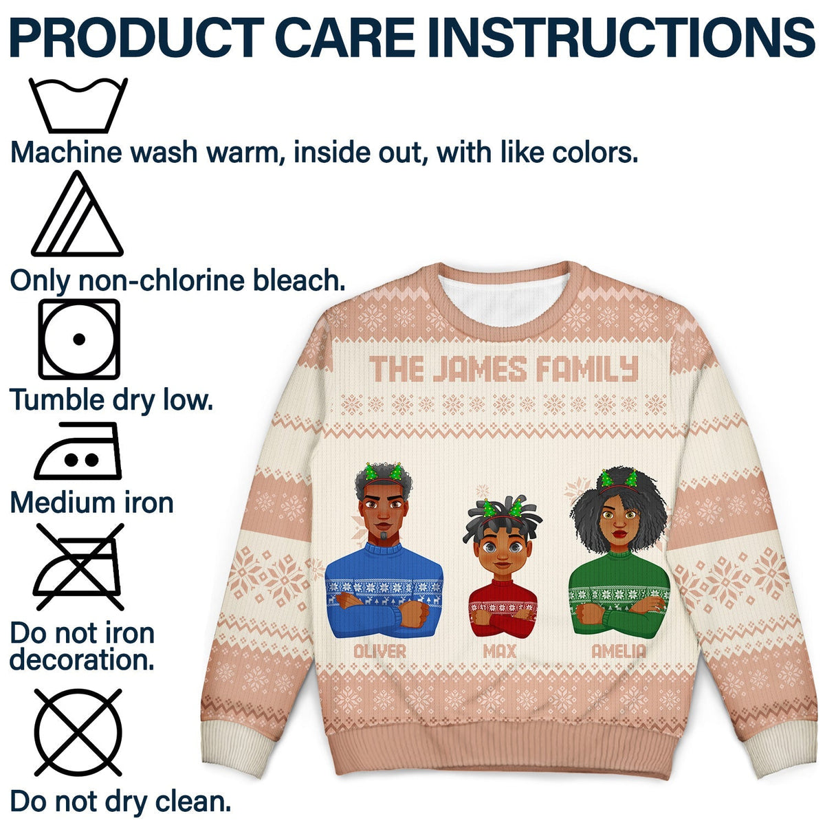 Flat Art Family And Pet - Personalized Unisex Ugly Sweater