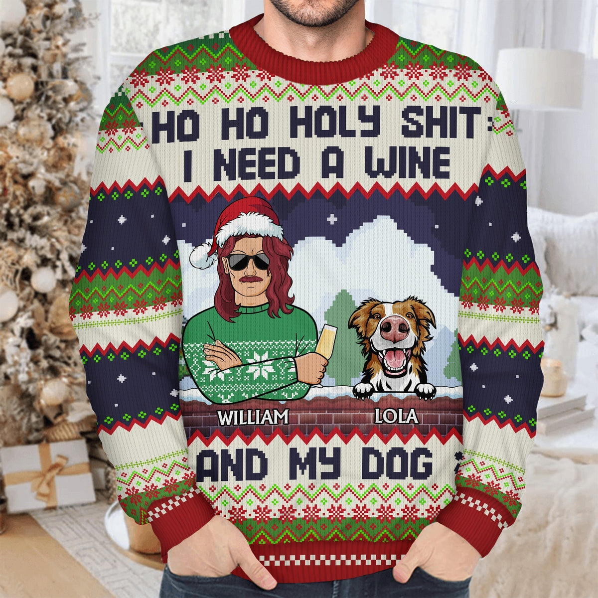Ho Ho Holy I Need A Beer - Christmas Gifts For Dog Lovers - Personalized Unisex Ugly Sweater
