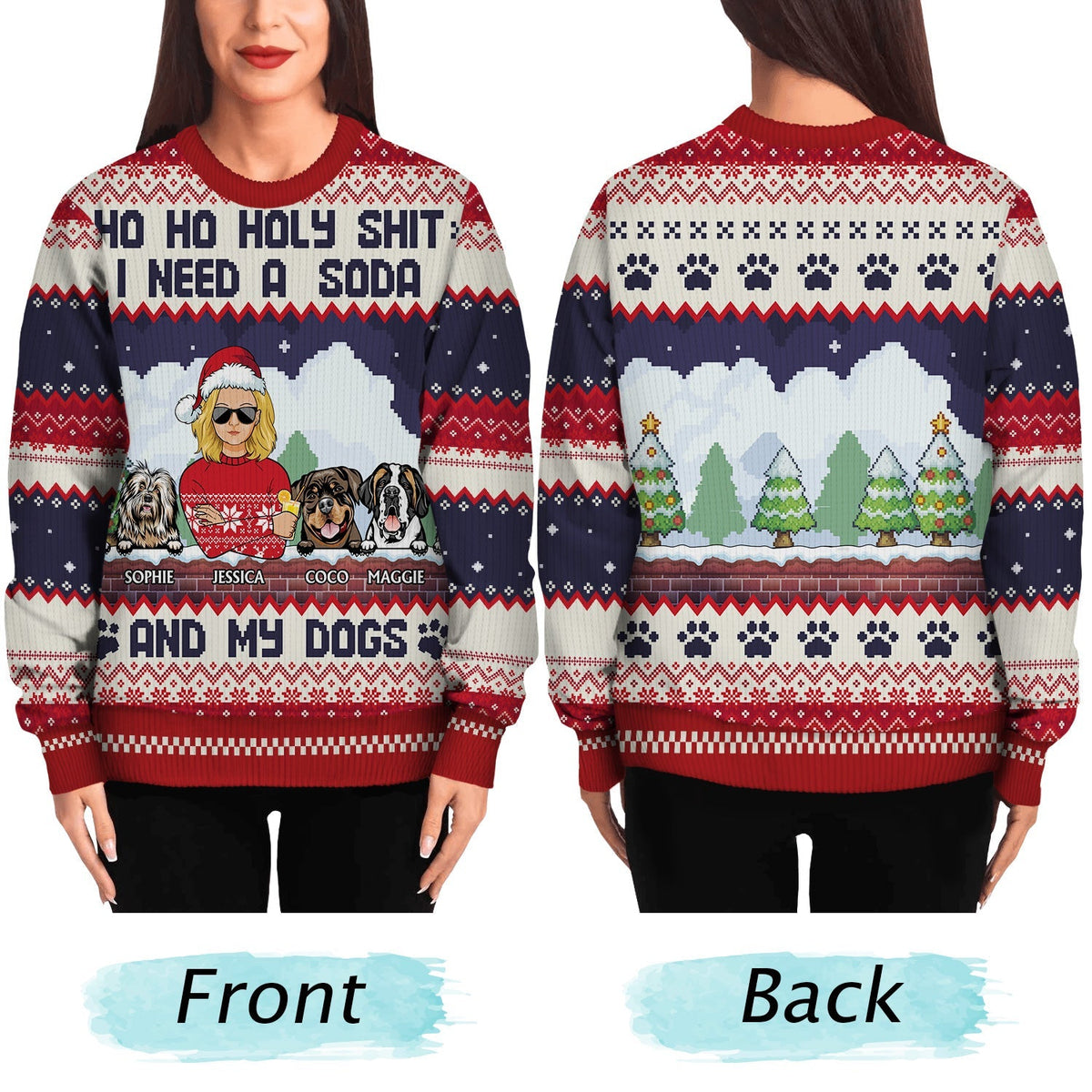 Ho Ho Holy I Need A Beer - Christmas Gifts For Dog Lovers - Personalized Unisex Ugly Sweater