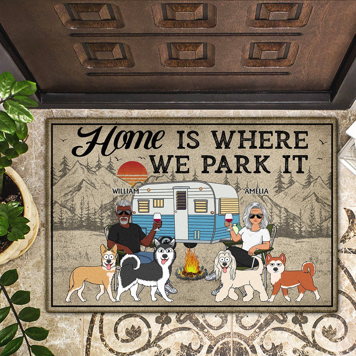 Camping Home Is Where We Park It - Personalized Doormat