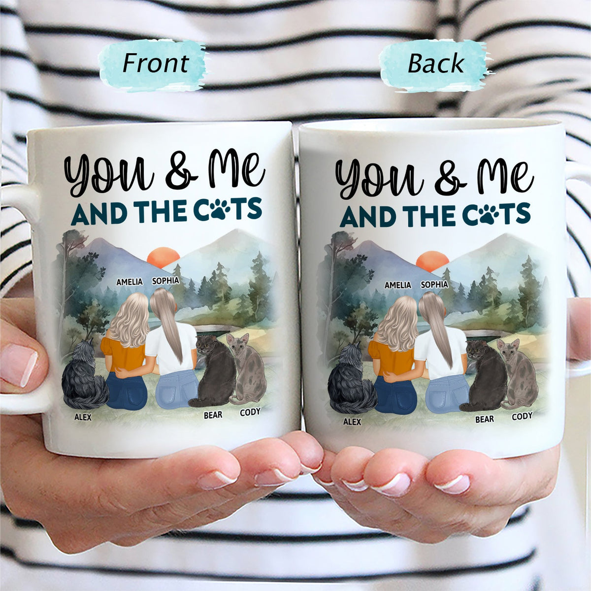 You, Me And The Cats - Gift For Couples, Cat Lovers, Cat Mom, Cat Dad - Personalized Mug
