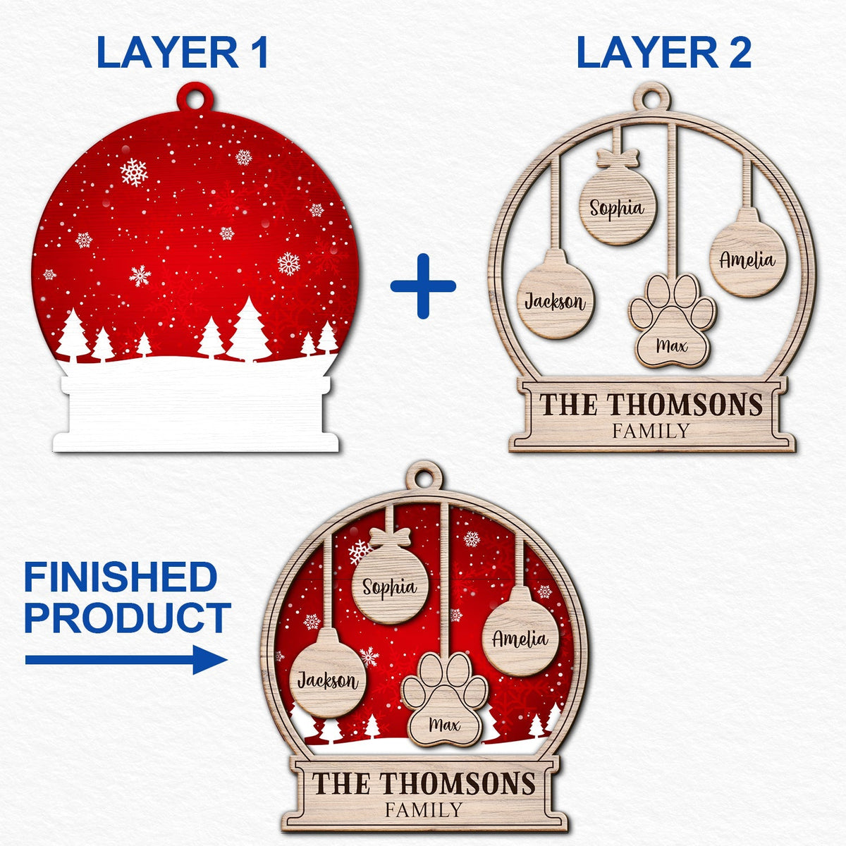 Our Family Kids And Pet - Gift For Family, Parent - Personalized 2-Layered Wooden Ornament