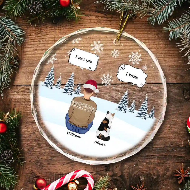 I Miss You Christmas Pet Memorial - Personalized Circle Glass Ornament