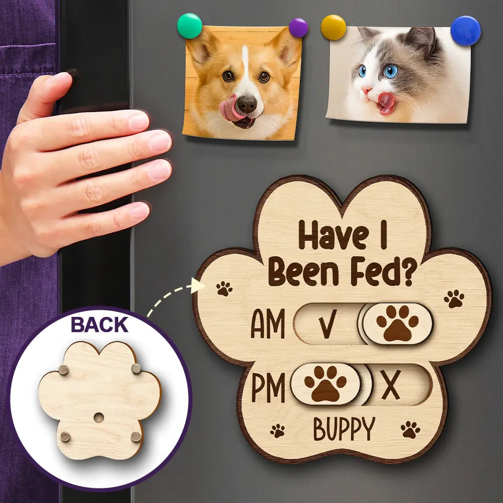 Pet Lovers,Pet Couple,Cat Lovers,Dog Lovers - Custom Cute Paw Bone Cat Head Shape With Name - Personalized Pet Feeding Tracker Magnet