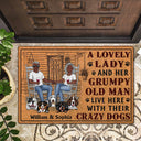A Lovely Lady And Her Grumpy Old Man Live Here With Crazy Dogs - Personalized Custom Doormat