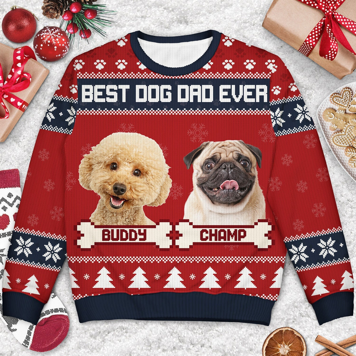 Custom Photo Feliz Navidog Funny - Personalized Unisex Ugly Sweater