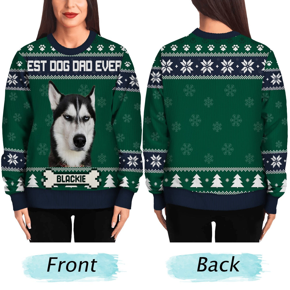 Custom Photo Feliz Navidog Funny - Personalized Unisex Ugly Sweater