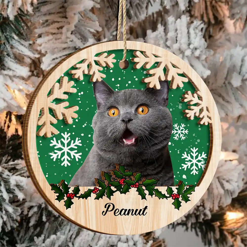 Custom Photo Dog Cat Christmas - Personalized 2-Layered Wooden Ornament