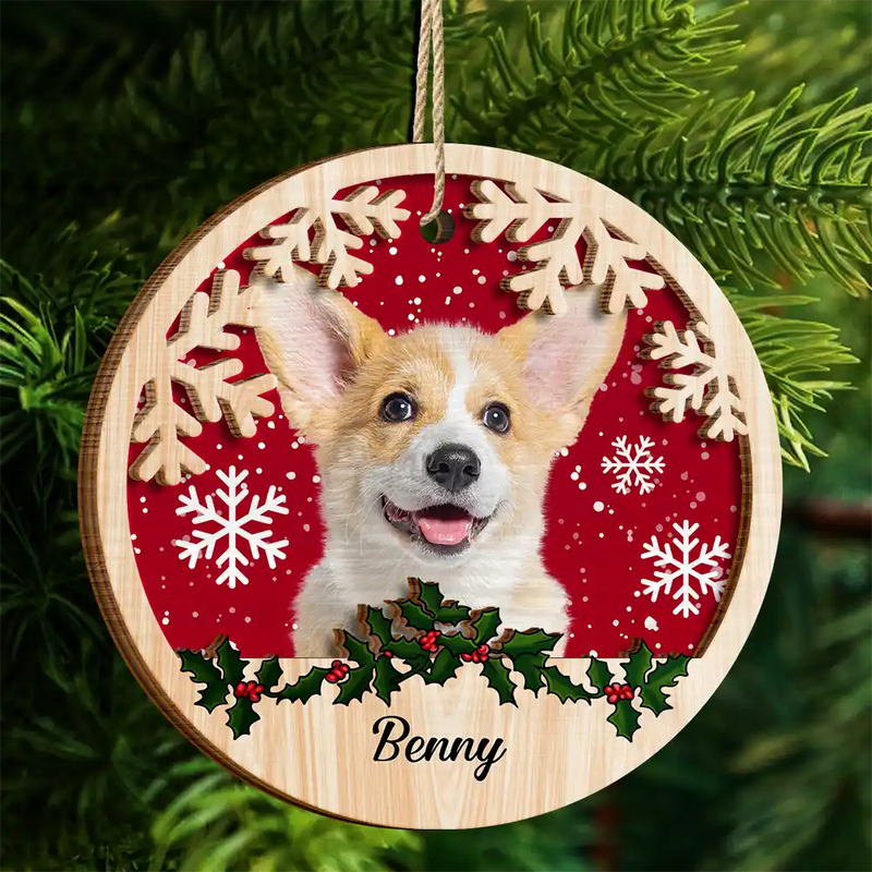 Custom Photo Dog Cat Christmas - Personalized 2-Layered Wooden Ornament