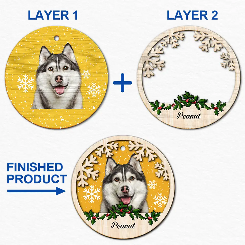 Custom Photo Dog Cat Christmas - Personalized 2-Layered Wooden Ornament