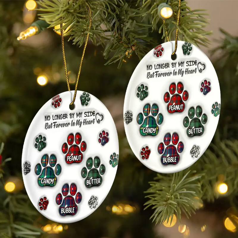 You Left Paw Prints On My Heart Pet Memorial - 3D Inflated Effect Printed Ornament, Personalized Circle Ceramic Ornament