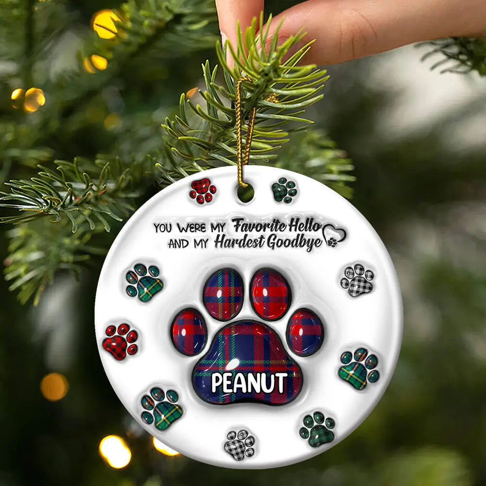 You Left Paw Prints On My Heart Pet Memorial - 3D Inflated Effect Printed Ornament, Personalized Circle Ceramic Ornament