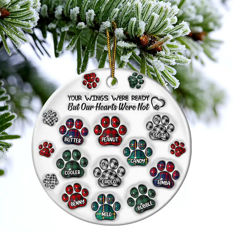 You Left Paw Prints On My Heart Pet Memorial - 3D Inflated Effect Printed Ornament, Personalized Circle Ceramic Ornament
