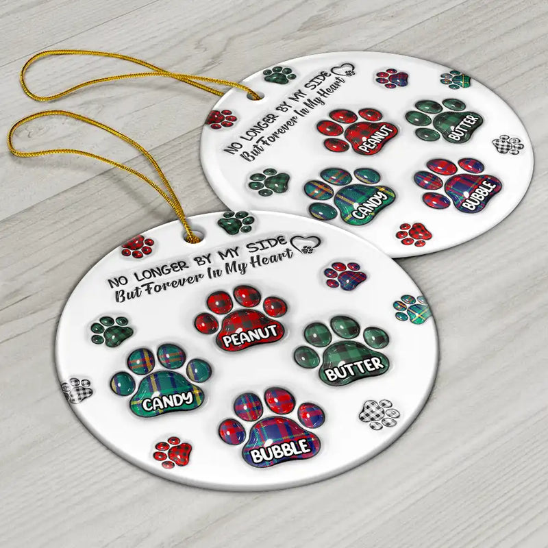 You Left Paw Prints On My Heart Pet Memorial - 3D Inflated Effect Printed Ornament, Personalized Circle Ceramic Ornament