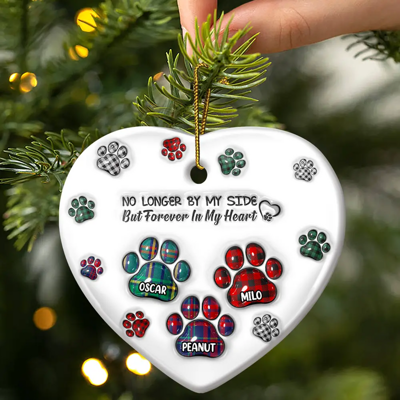 Memorial Pet You Left Paw Prints On My Heart - 3D Inflated Effect Printed Ornament, Personalized Heart Ceramic Ornament