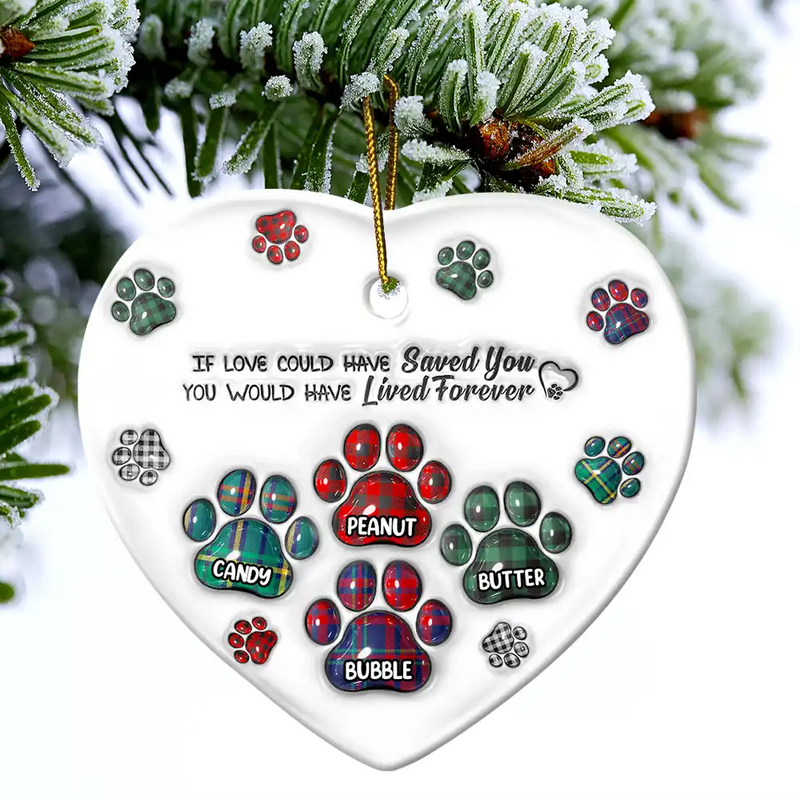 Memorial Pet You Left Paw Prints On My Heart - 3D Inflated Effect Printed Ornament, Personalized Heart Ceramic Ornament