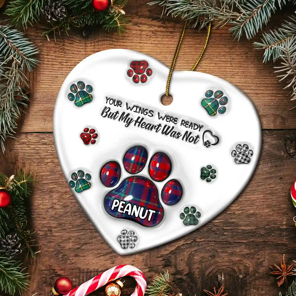 Memorial Pet You Left Paw Prints On My Heart - 3D Inflated Effect Printed Ornament, Personalized Heart Ceramic Ornament