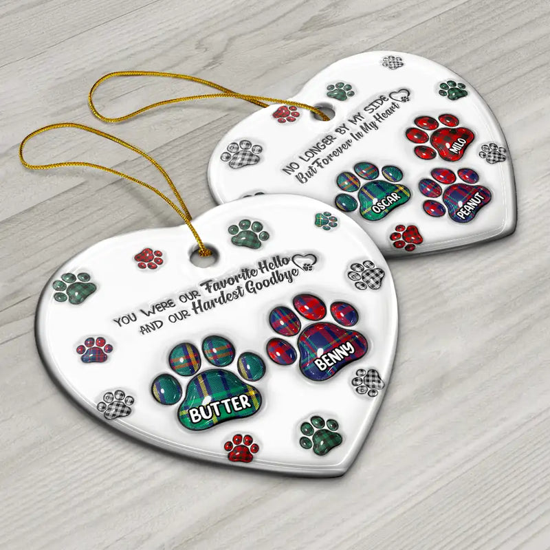 Memorial Pet You Left Paw Prints On My Heart - 3D Inflated Effect Printed Ornament, Personalized Heart Ceramic Ornament
