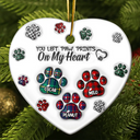 Memorial Pet You Left Paw Prints On My Heart - 3D Inflated Effect Printed Ornament, Personalized Heart Ceramic Ornament