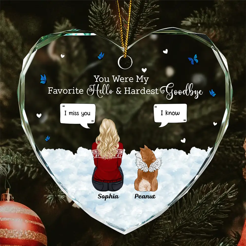 Pet Memorial You Were My Favorite Hello And Hardest Goodbye - Personalized Heart Shaped Glass Ornament
