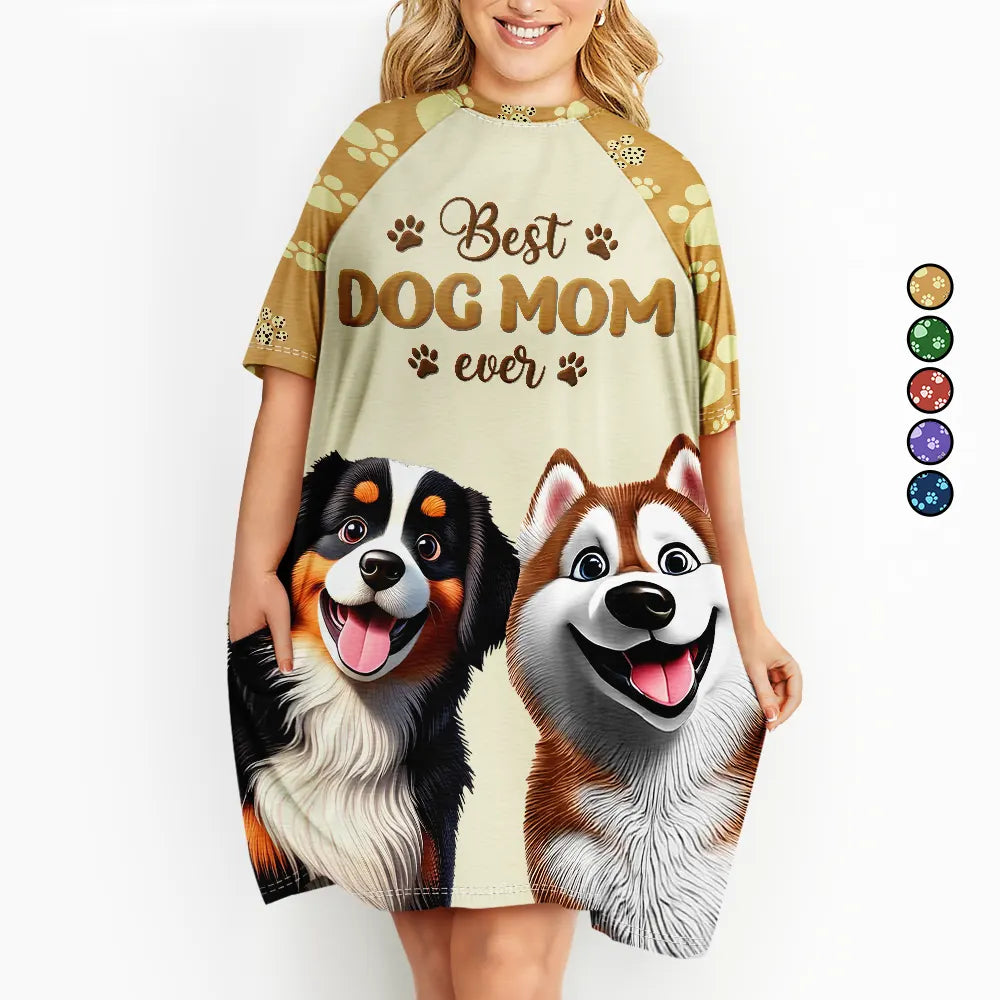 3D Effect Best Dog Mom Dog Mum Ever - Personalized Women's Sleep Tee