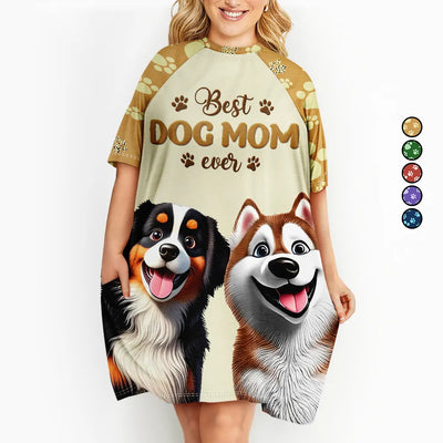 3D Effect Best Dog Mom Dog Mum Ever - Personalized Women's Sleep Tee