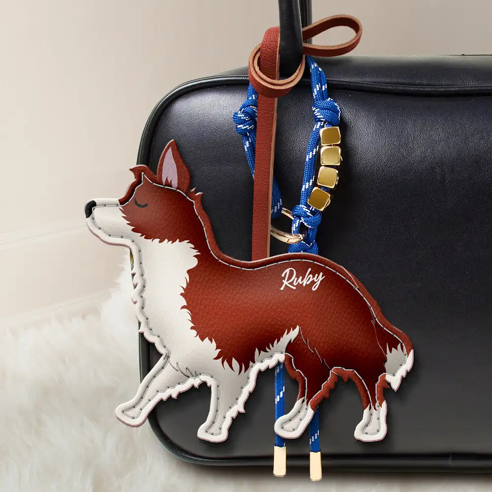 Dog Lovers,Pet Lovers,Dog Mom,Happy - Border Collie Shaped, Dog Lovers Charm - Personalized Dog Leather Bag Charm, Keychain