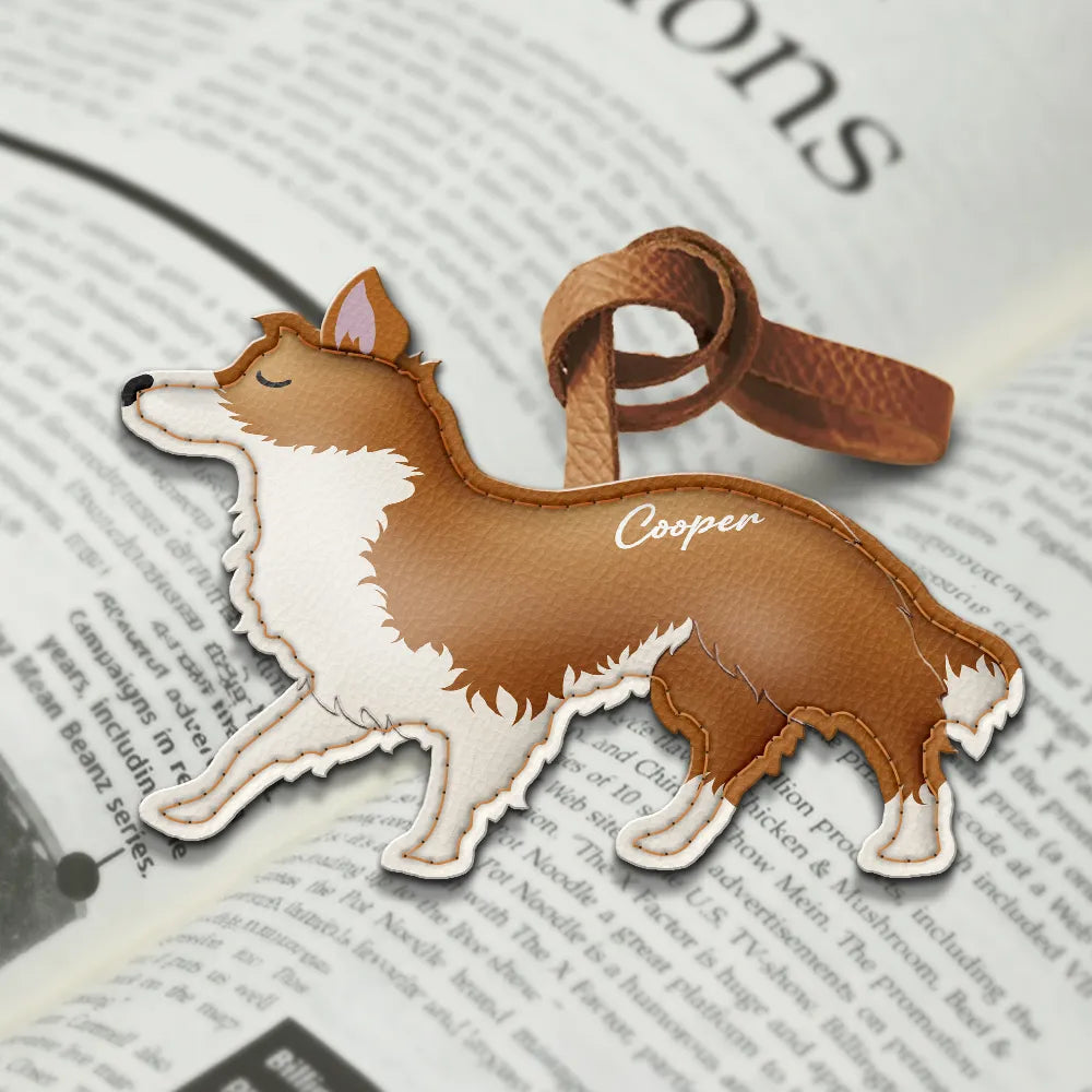 Dog Lovers,Pet Lovers,Dog Mom,Happy - Border Collie Shaped, Dog Lovers Charm - Personalized Dog Leather Bag Charm, Keychain