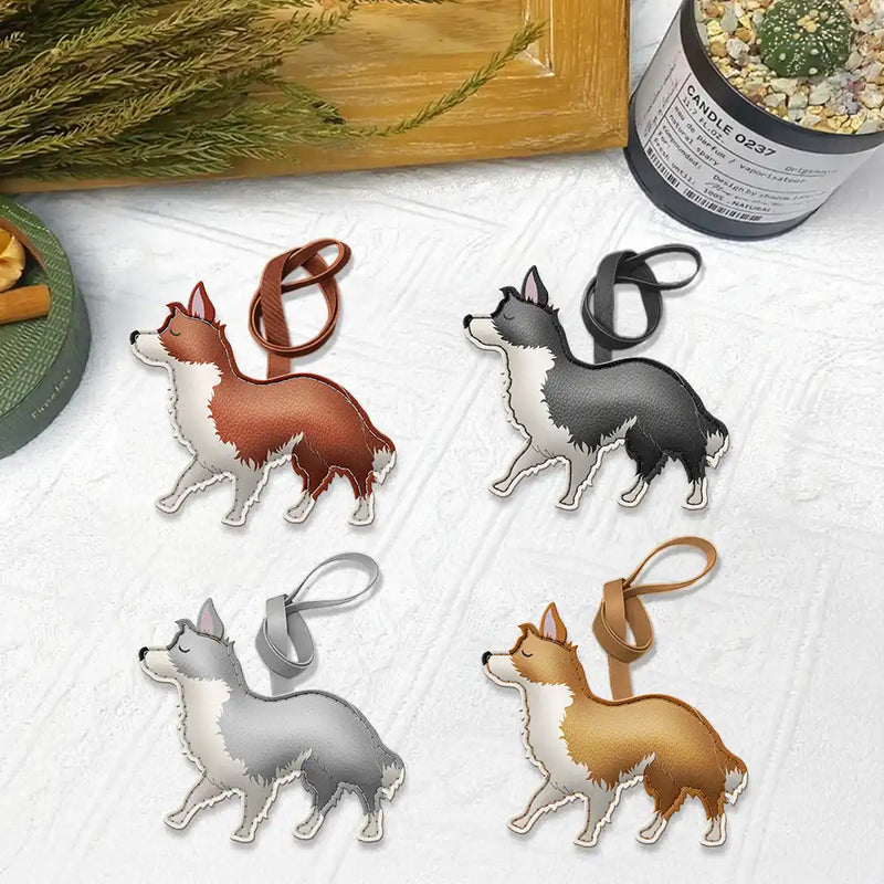 Dog Lovers,Pet Lovers,Dog Mom,Happy - Border Collie Shaped, Dog Lovers Charm - Personalized Dog Leather Bag Charm, Keychain