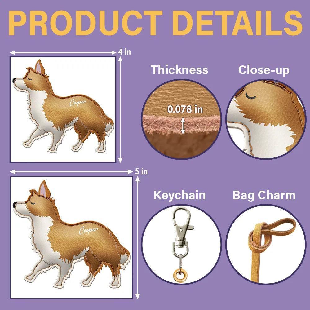 Dog Lovers,Pet Lovers,Dog Mom,Happy - Border Collie Shaped, Dog Lovers Charm - Personalized Dog Leather Bag Charm, Keychain