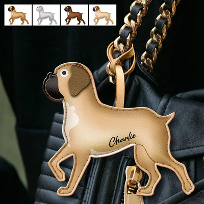 Boxer Shaped, Dog Lovers Charm - Personalized Dog Leather Bag Charm, Keychain