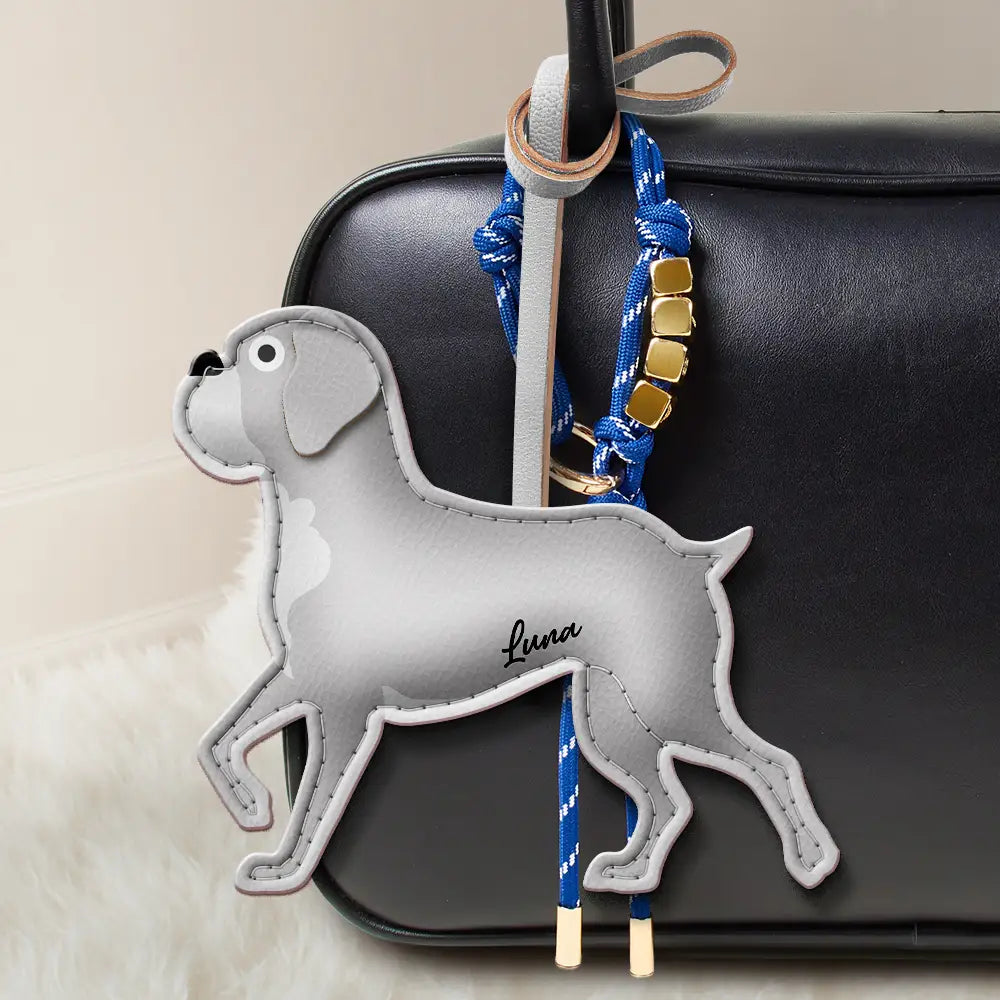 Dog Lovers,Pet Lovers,Dog Mom,Happy-Boxer Shaped, Dog Lovers Charm - Personalized Dog Leather Bag Charm, Keychain