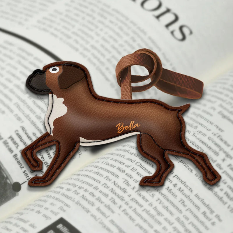 Dog Lovers,Pet Lovers,Dog Mom,Happy-Boxer Shaped, Dog Lovers Charm - Personalized Dog Leather Bag Charm, Keychain