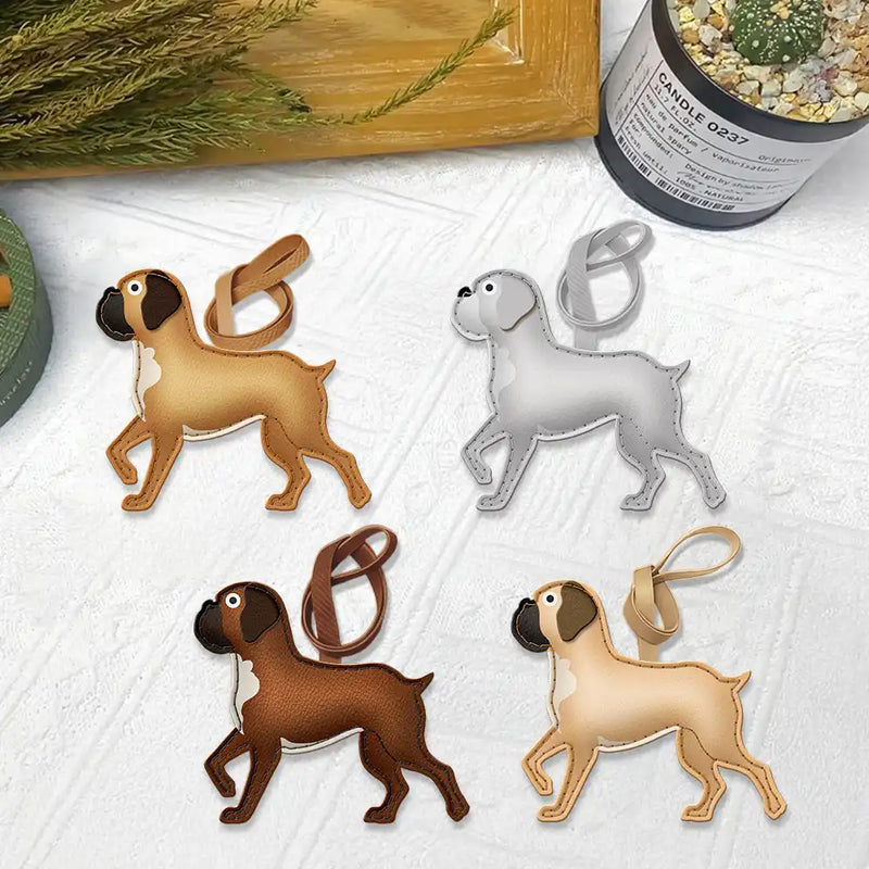 Dog Lovers,Pet Lovers,Dog Mom,Happy-Boxer Shaped, Dog Lovers Charm - Personalized Dog Leather Bag Charm, Keychain