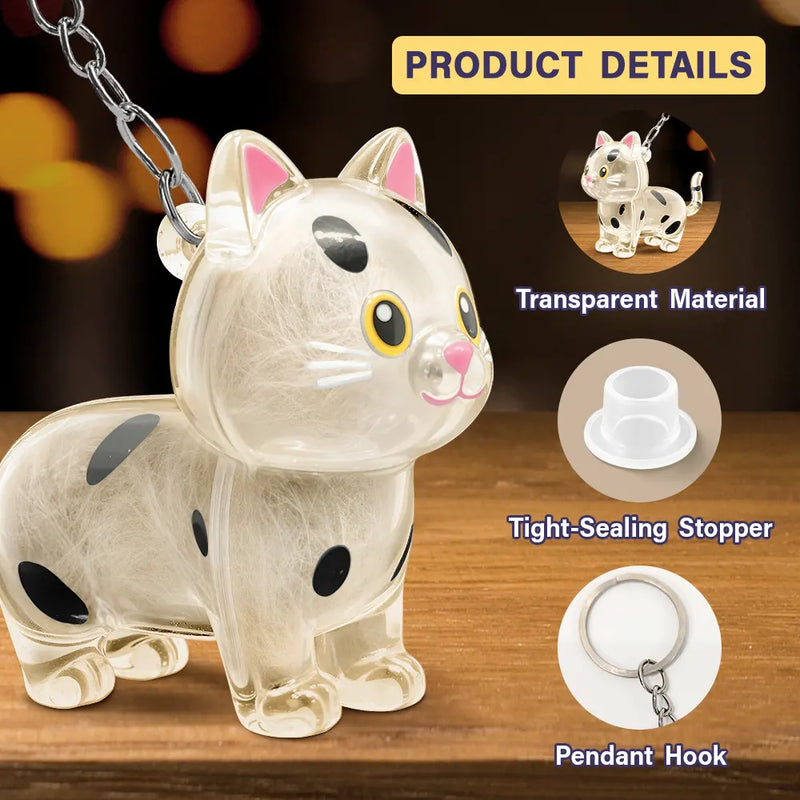 Cat Lovers,Cat Mom,Cat Dad,Sad,Memorial-Cat Memorial Keepsake With Custom Name - Personalized Cat Hair Collector Keychain Bag Charm Memorial Storage Box