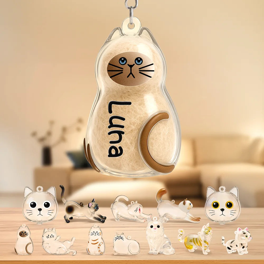 Cat Lovers,Cat Mom,Cat Dad,Sad,Memorial-Cat Memorial Keepsake With Custom Name - Personalized Cat Hair Collector Keychain Bag Charm Memorial Storage Box