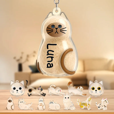 Cat Memorial Keepsake With Custom Name - Personalized Cat Hair Collector Keychain Bag Charm Memorial Storage Box