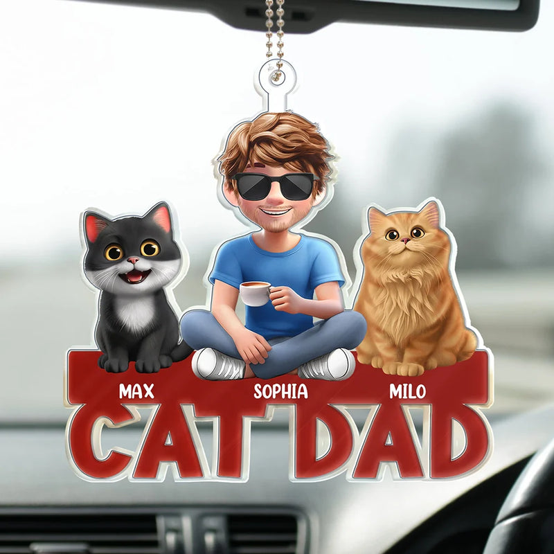 Cat Lovers,Pet Lovers,Cat Dad,Cat Mom - Cat Mom Cat Dad - Personalized Acrylic Car Hanger

