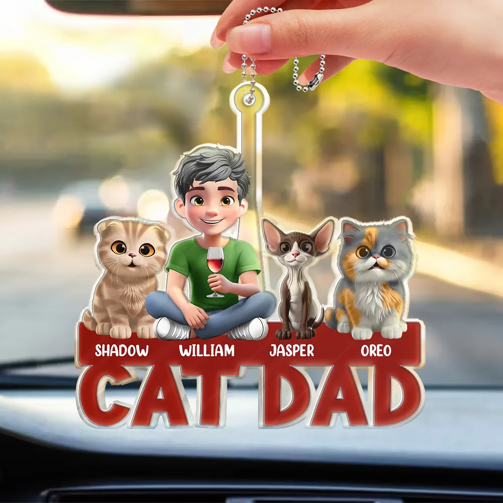 Cat Lovers,Pet Lovers,Cat Dad,Cat Mom - Cat Mom Cat Dad - Personalized Acrylic Car Hanger
