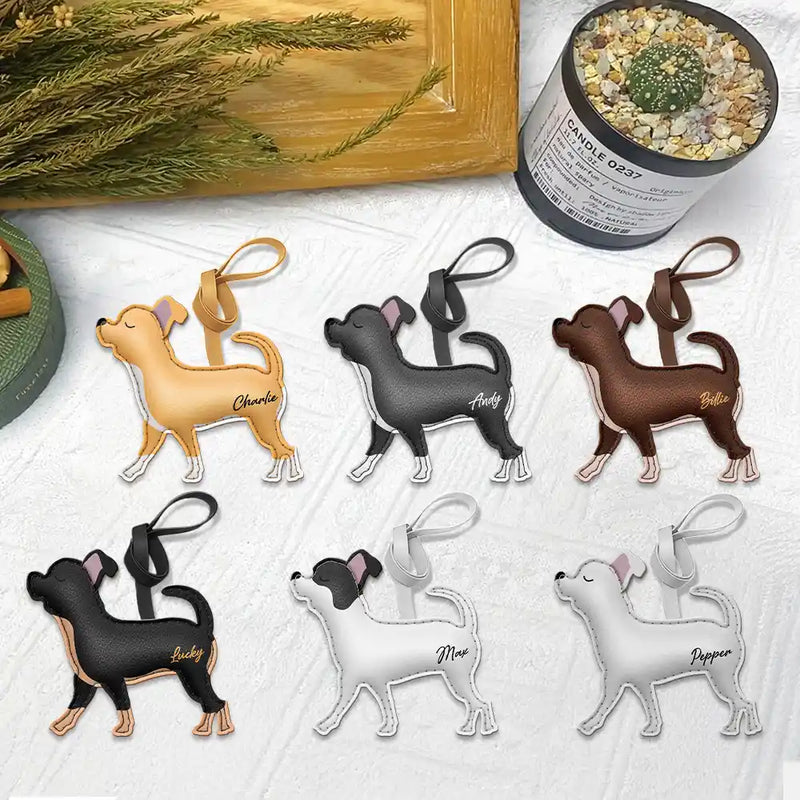 Dog Lovers,Pet Lovers,Dog Mom,Happy-Chihuahua Shaped, Dog Lovers Charm - Personalized Dog Leather Bag Charm, Keychain