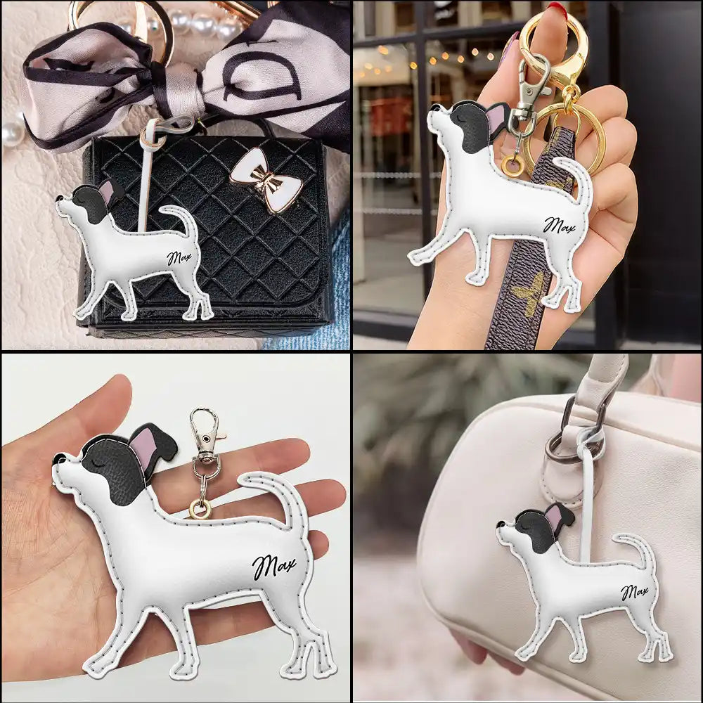 Dog Lovers,Pet Lovers,Dog Mom,Happy-Chihuahua Shaped, Dog Lovers Charm - Personalized Dog Leather Bag Charm, Keychain